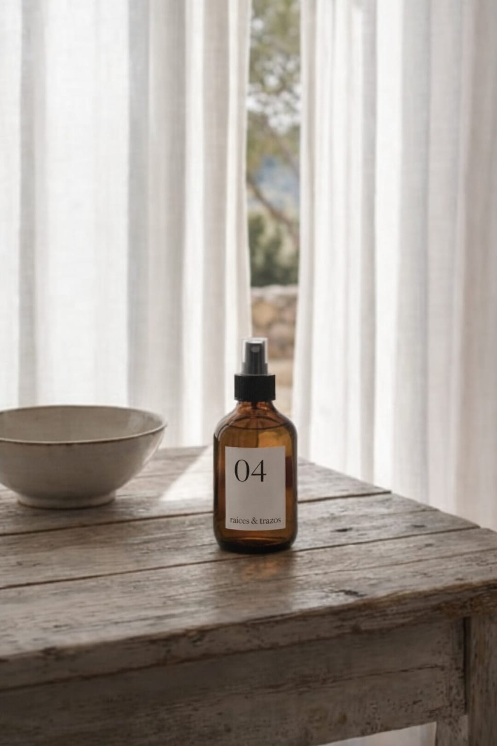 Spray de hogar integrado en una habitación con luz suave y ambiente tranquilo