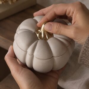 Vela calabaza recargable sujeta por mujer